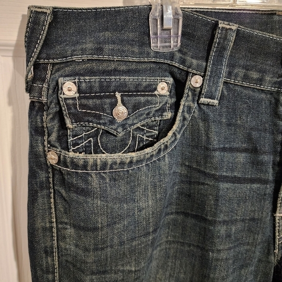True Religion Men's Denim Blue Jeans Size 36 Slim 100% Cotton Distressed Ripped - Picture 4 of 15
